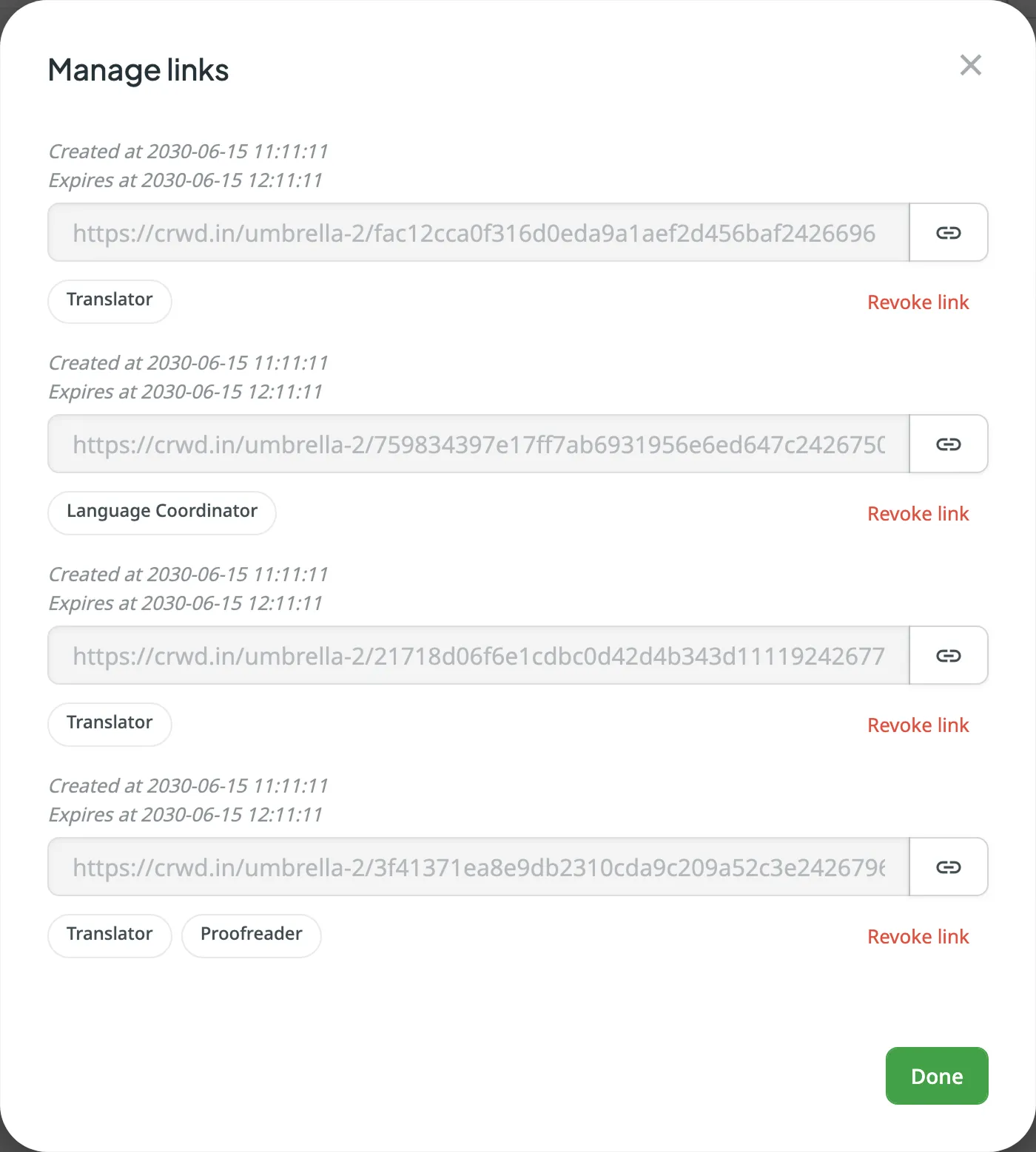 Dialog „Links verwalten"