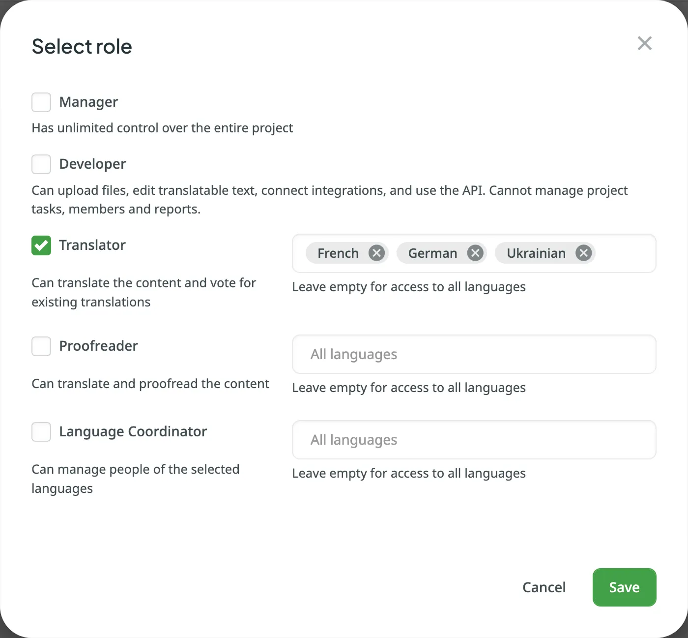 Dialog „Rolle auswählen“